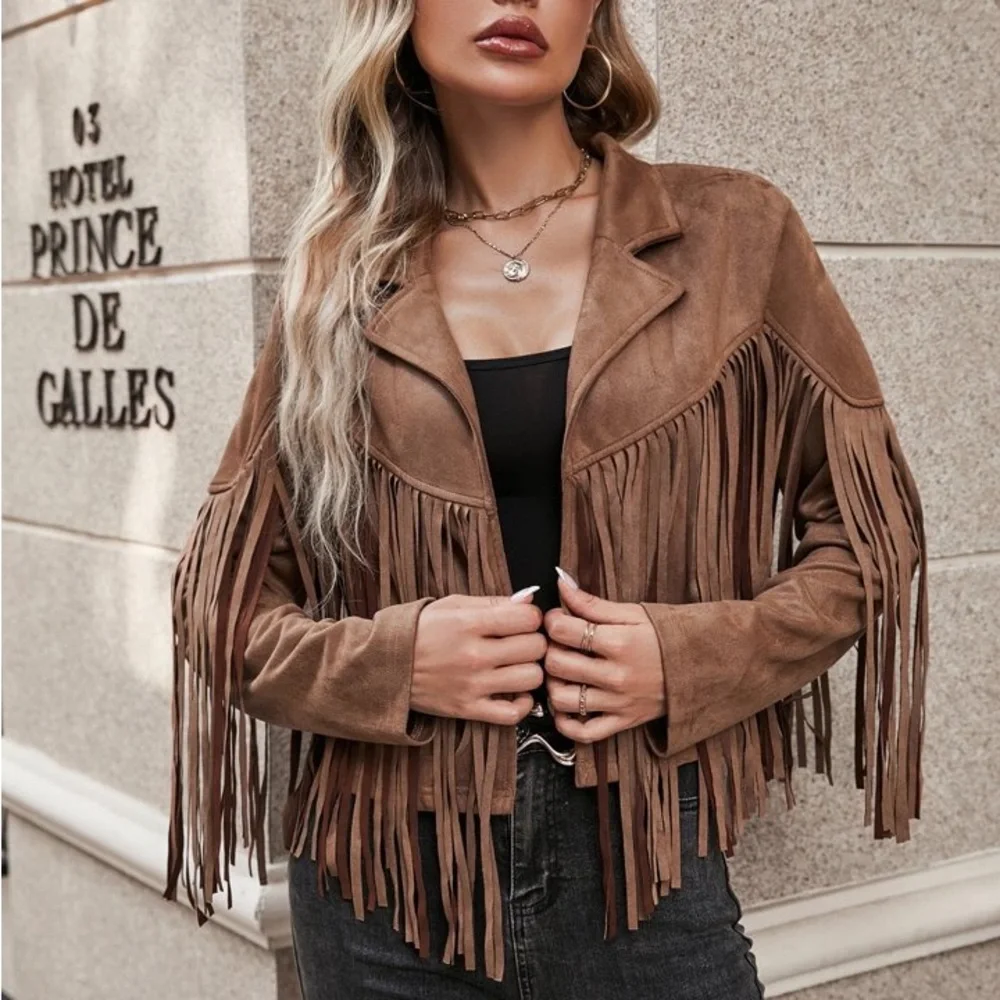 women tassel jacket semi cropped tops blazer_5